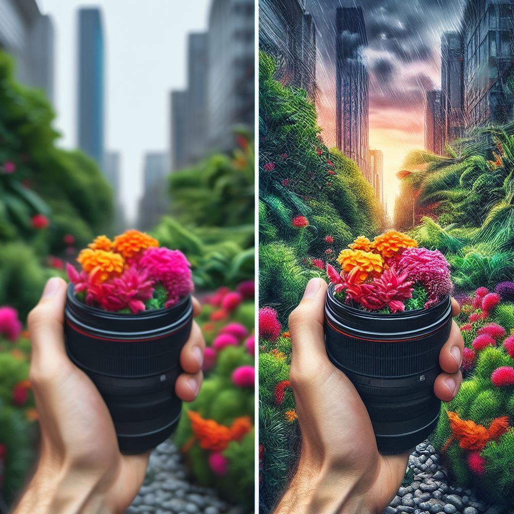Using the AI Image Enhancer tool A blurry flower pot has been clarified